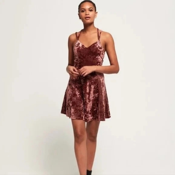 Amerigan Eagle Outfitters Crushed Velvet Strap Mini Dress Mauve Old Rose XXS - Picture 1 of 15